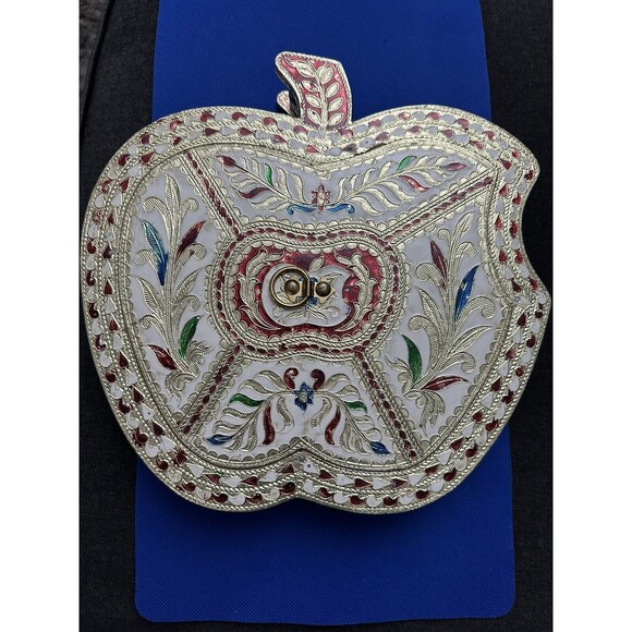 Wood Meenakari Apple Shaped Dry Fruit and Nut Box, 10x10x2 - Picture 1 of 9
